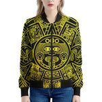 Black And Yellow Maya Calendar Print Women's Bomber Jacket