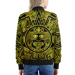 Black And Yellow Maya Calendar Print Women's Bomber Jacket