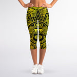 Black And Yellow Maya Calendar Print Women's Capri Leggings