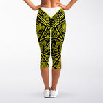 Black And Yellow Maya Calendar Print Women's Capri Leggings
