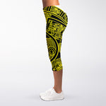 Black And Yellow Maya Calendar Print Women's Capri Leggings