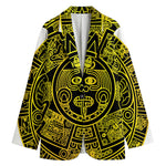Black And Yellow Maya Calendar Print Women's Cotton Blazer