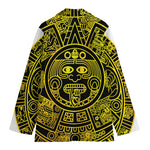 Black And Yellow Maya Calendar Print Women's Cotton Blazer