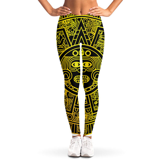 Black And Yellow Maya Calendar Print Women's Leggings