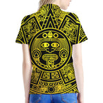 Black And Yellow Maya Calendar Print Women's Polo Shirt