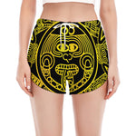 Black And Yellow Maya Calendar Print Women's Split Running Shorts