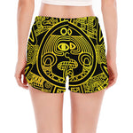 Black And Yellow Maya Calendar Print Women's Split Running Shorts