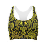 Black And Yellow Maya Calendar Print Women's Sports Bra