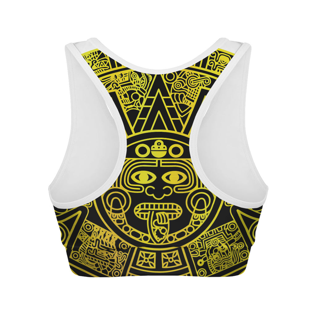 Black And Yellow Maya Calendar Print Women's Sports Bra