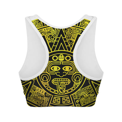 Black And Yellow Maya Calendar Print Women's Sports Bra