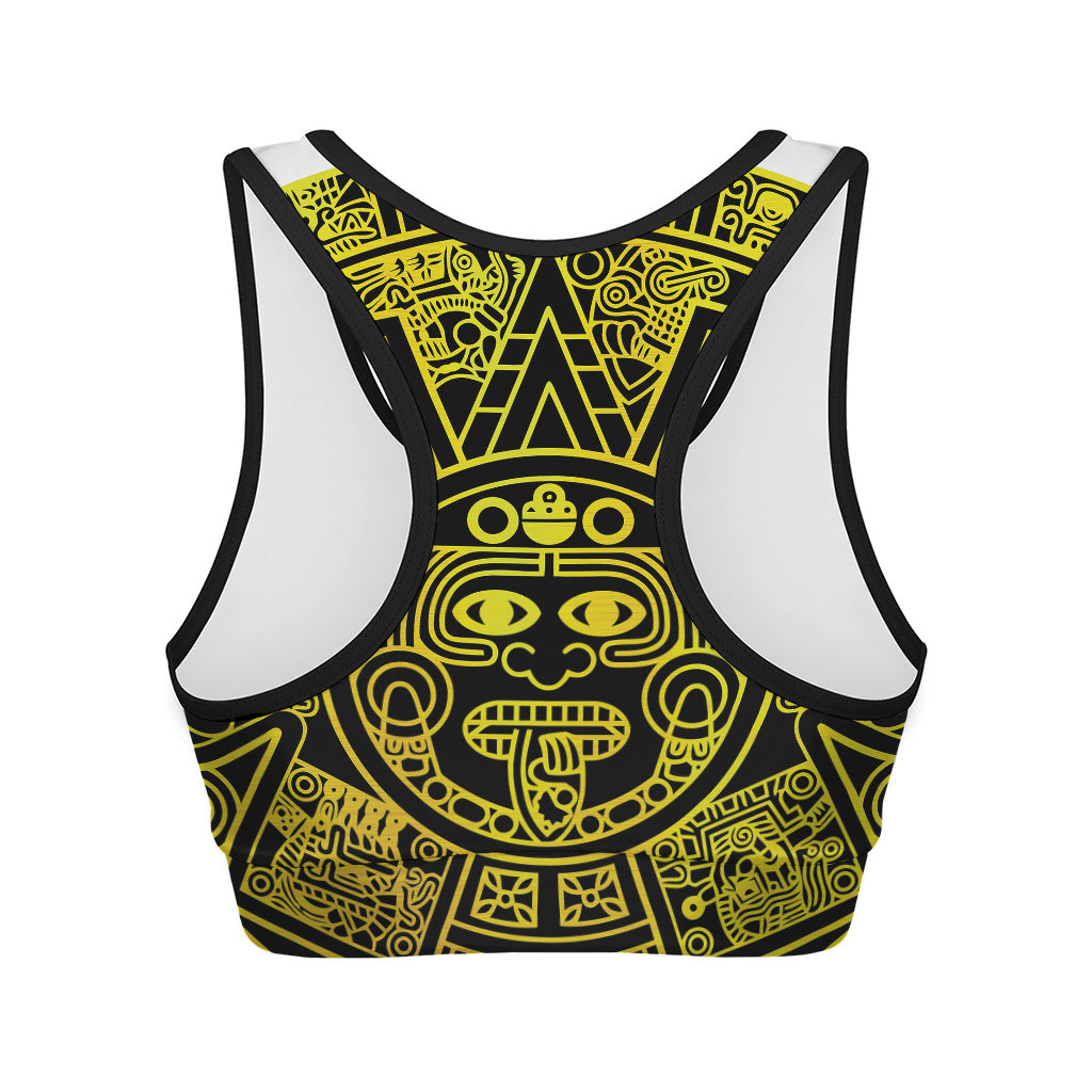 Black And Yellow Maya Calendar Print Women's Sports Bra