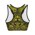 Black And Yellow Maya Calendar Print Women's Sports Bra