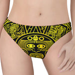 Black And Yellow Maya Calendar Print Women's Thong