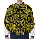 Black And Yellow Maya Calendar Print Zip Sleeve Bomber Jacket