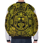 Black And Yellow Maya Calendar Print Zip Sleeve Bomber Jacket