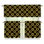 Black And Yellow Star of David Print 3 Piece Kitchen Curtains
