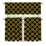 Black And Yellow Star of David Print 3 Piece Kitchen Curtains