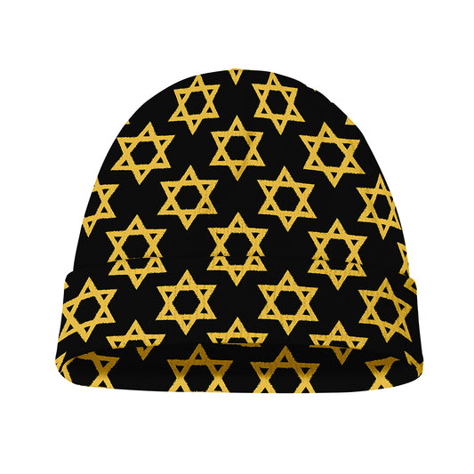 Black And Yellow Star of David Print Beanie