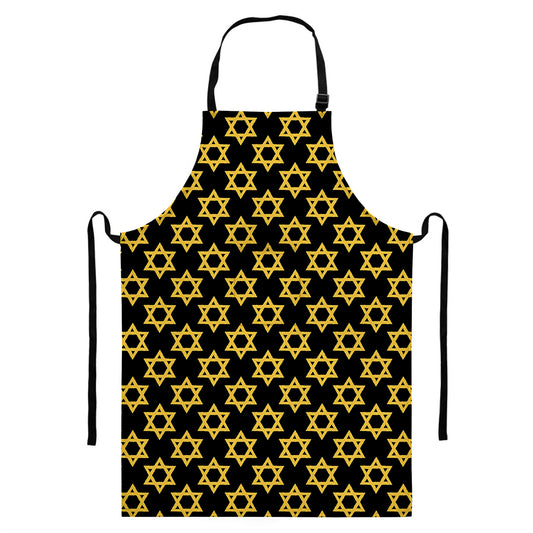 Black And Yellow Star of David Print Bib Apron With Pocket