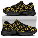 Black And Yellow Star of David Print Black Chunky Shoes