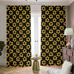Black And Yellow Star of David Print Blackout Pencil Pleat Curtains