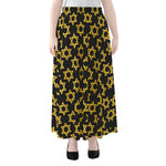 Black And Yellow Star of David Print Chiffon Maxi Skirt