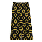 Black And Yellow Star of David Print Cotton Front Slit Maxi Skirt