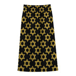 Black And Yellow Star of David Print Cotton Front Slit Maxi Skirt