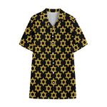 Black And Yellow Star of David Print Cotton Hawaiian Shirt