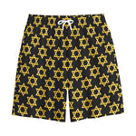 Black And Yellow Star of David Print Cotton Shorts