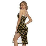 Black And Yellow Star of David Print Cross Back Cami Dress