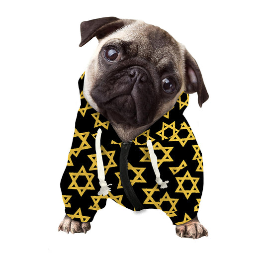 Black And Yellow Star of David Print Dog Zip Up Hoodie