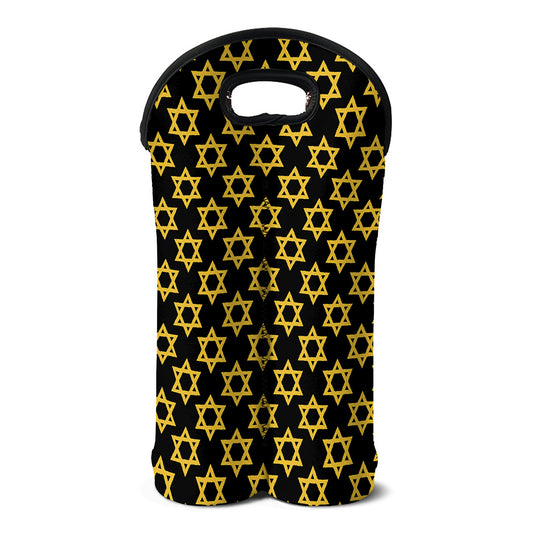 Black And Yellow Star of David Print Double Neoprene Wine Tote