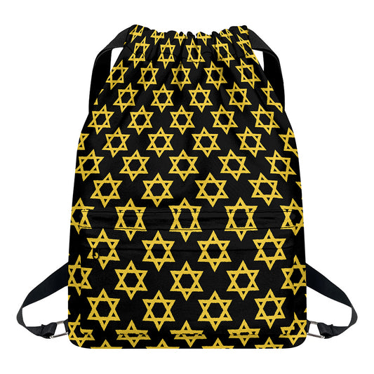 Black And Yellow Star of David Print Drawstring Backpack