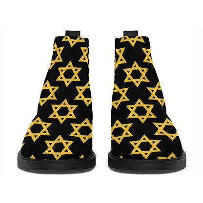 Black And Yellow Star of David Print Flat Ankle Boots