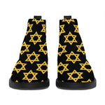 Black And Yellow Star of David Print Flat Ankle Boots