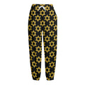 Black And Yellow Star of David Print Fleece Lined Knit Pants