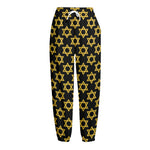 Black And Yellow Star of David Print Fleece Lined Knit Pants