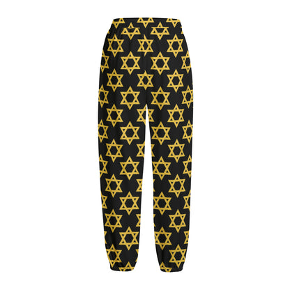 Black And Yellow Star of David Print Fleece Lined Knit Pants