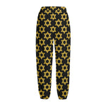 Black And Yellow Star of David Print Fleece Lined Knit Pants