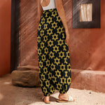 Black And Yellow Star of David Print Harem Pants
