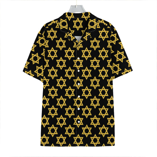Black And Yellow Star of David Print Hawaiian Shirt