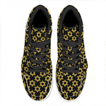 Black And Yellow Star of David Print High Top Leather Sneakers