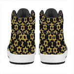 Black And Yellow Star of David Print High Top Leather Sneakers