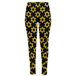 Black And Yellow Star of David Print High-Waisted Pocket Leggings