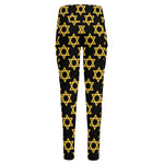 Black And Yellow Star of David Print High-Waisted Pocket Leggings