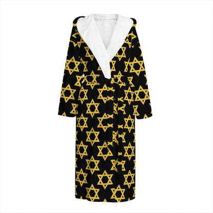 Black And Yellow Star of David Print Hooded Bathrobe