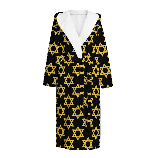 Black And Yellow Star of David Print Hooded Bathrobe