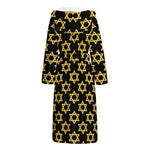 Black And Yellow Star of David Print Hooded Bathrobe