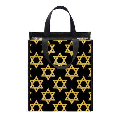 Black And Yellow Star of David Print Insulated Lunch Tote